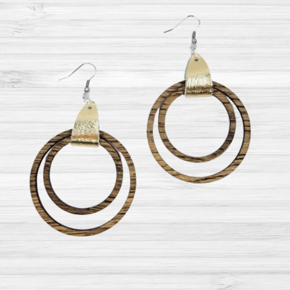 Large Walnut Stained Wooden Hoop Earrings